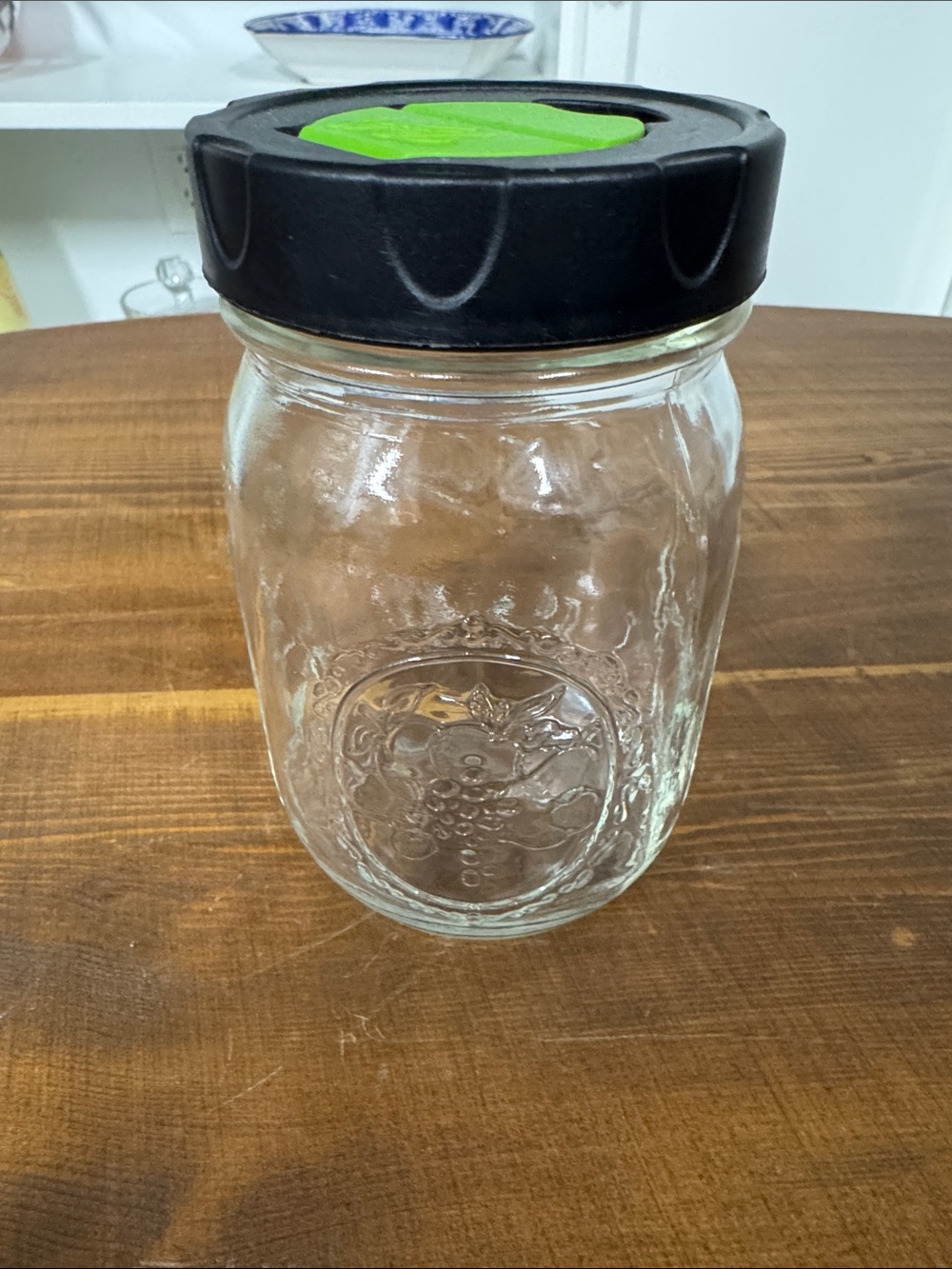 Glass Mason Jar with Black Screw-on lid for various uses